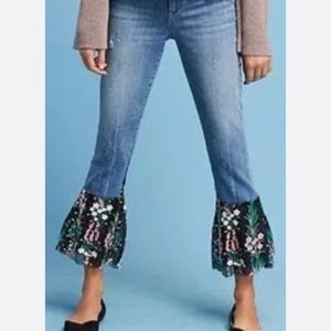 Pilcro and the Letterpress Blue Jeans with Floral Embroidery